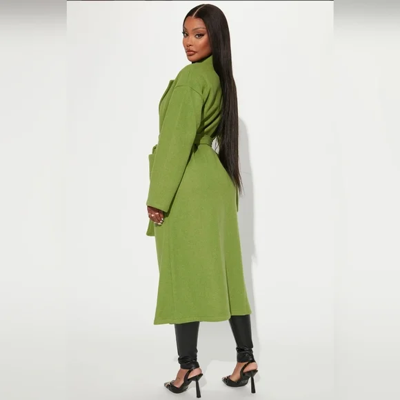 Fashion Nova Green Long Trench Coat - Picture 5 of 9